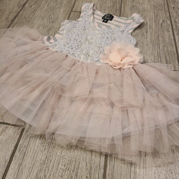 Pink & Violet toddler girl sleeveless formal dress blush pink & grey size 2T - Picture 4 of 9